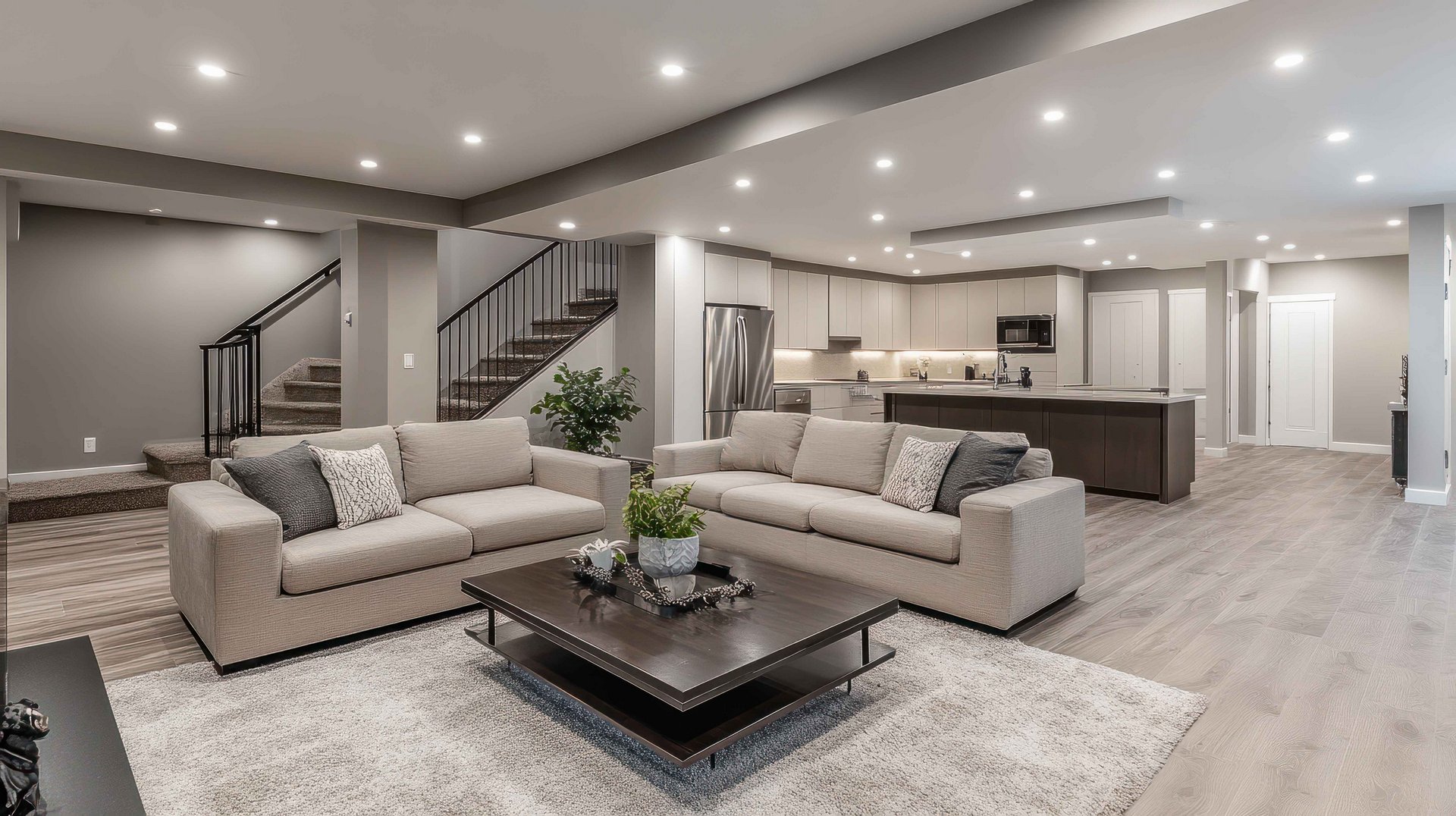 Finished basement with insulation and flooring